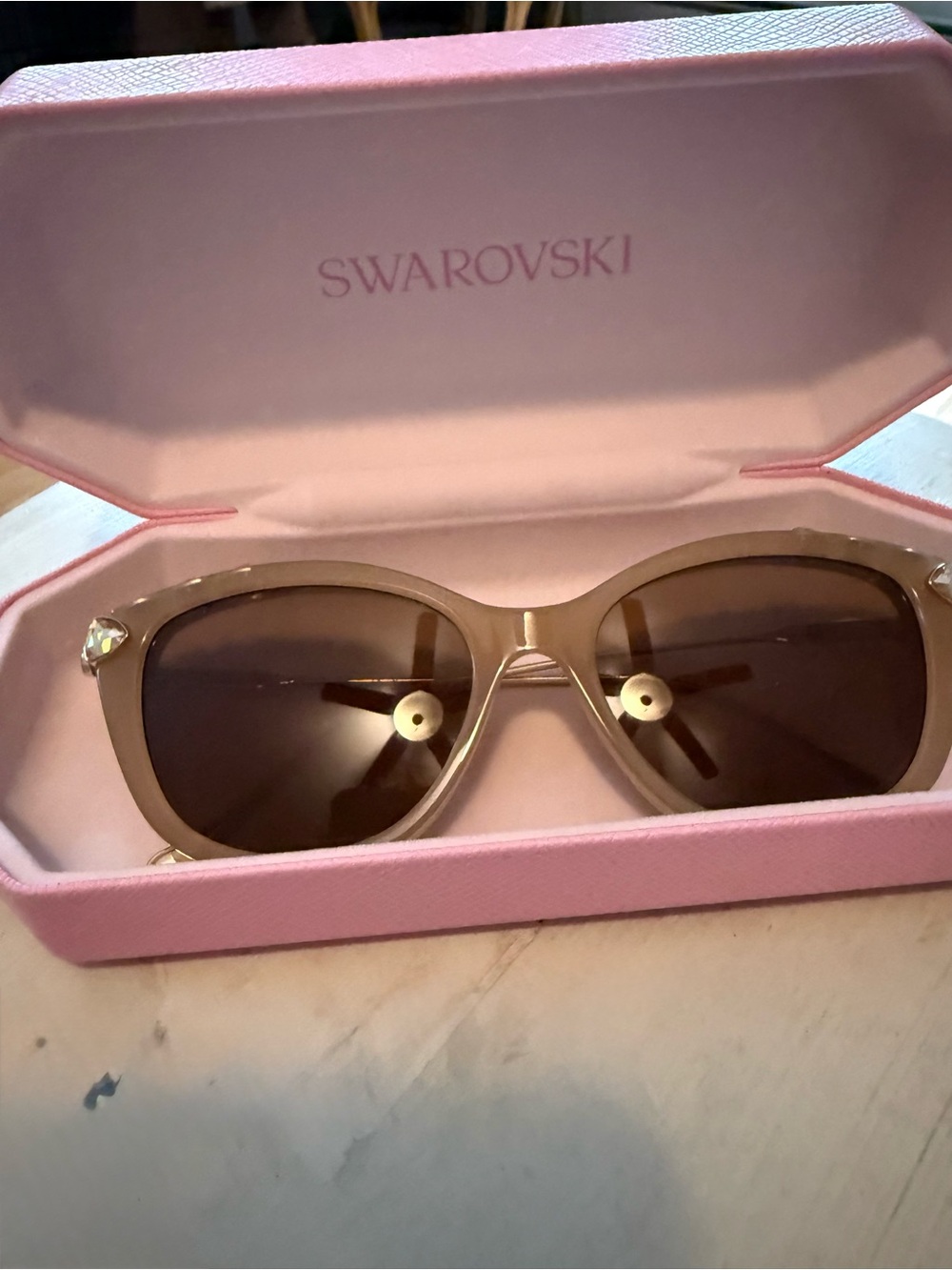 Swarovski Beige Sunglasses with Crystal Accents